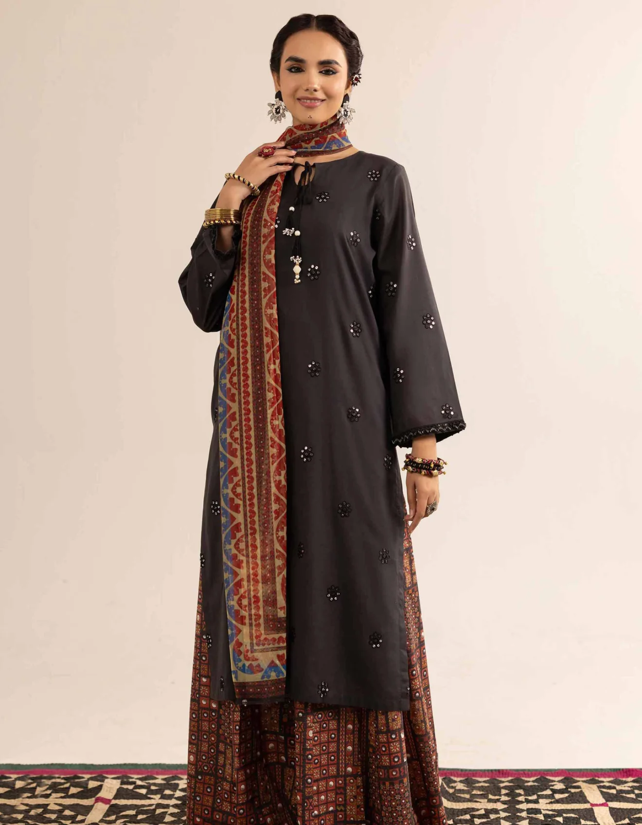 Nishat Ajrak Printed Embroidered Suit - Image 4