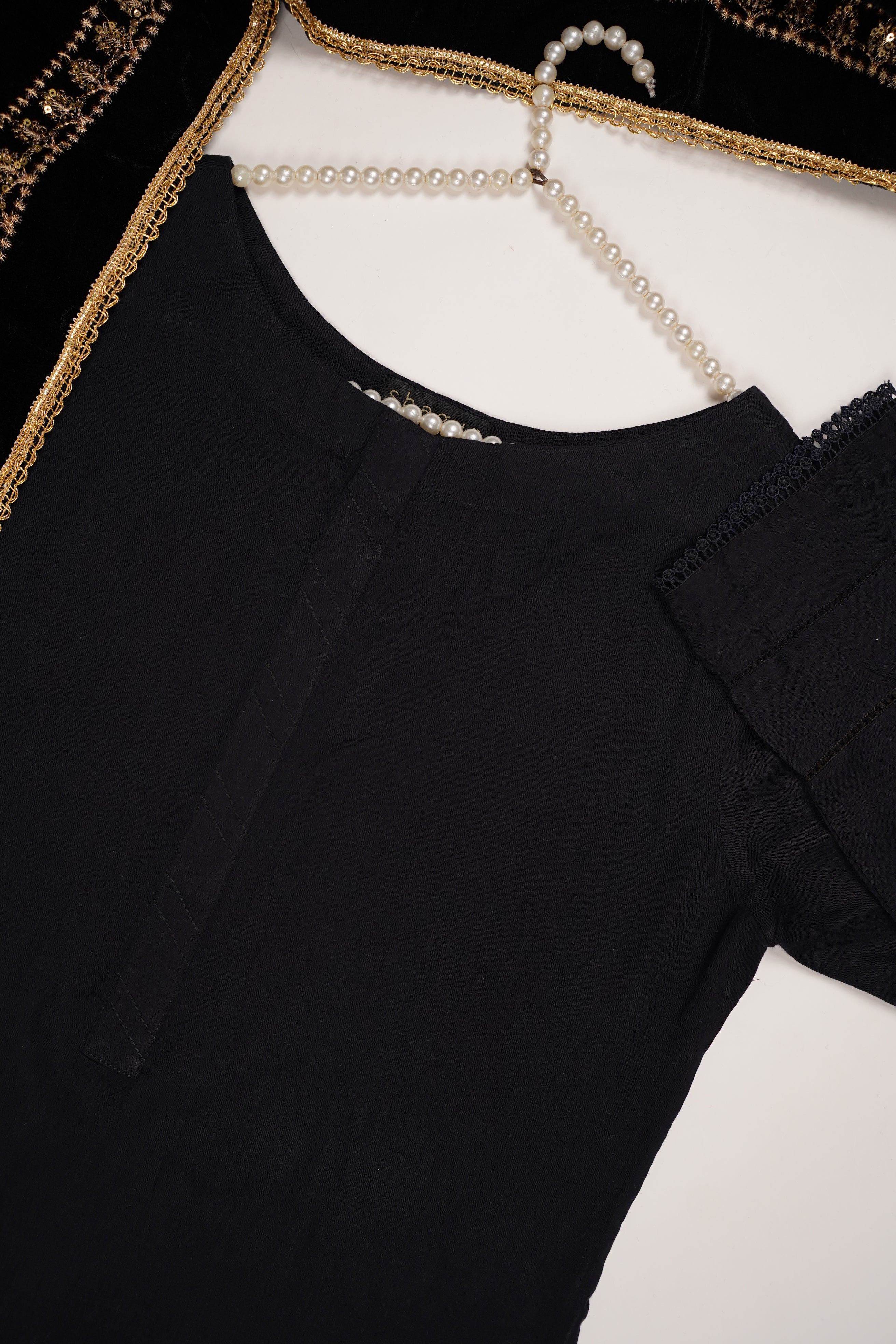 Shagun Linen Collection With Velvet Shawl YT-02 (Black) - Image 3